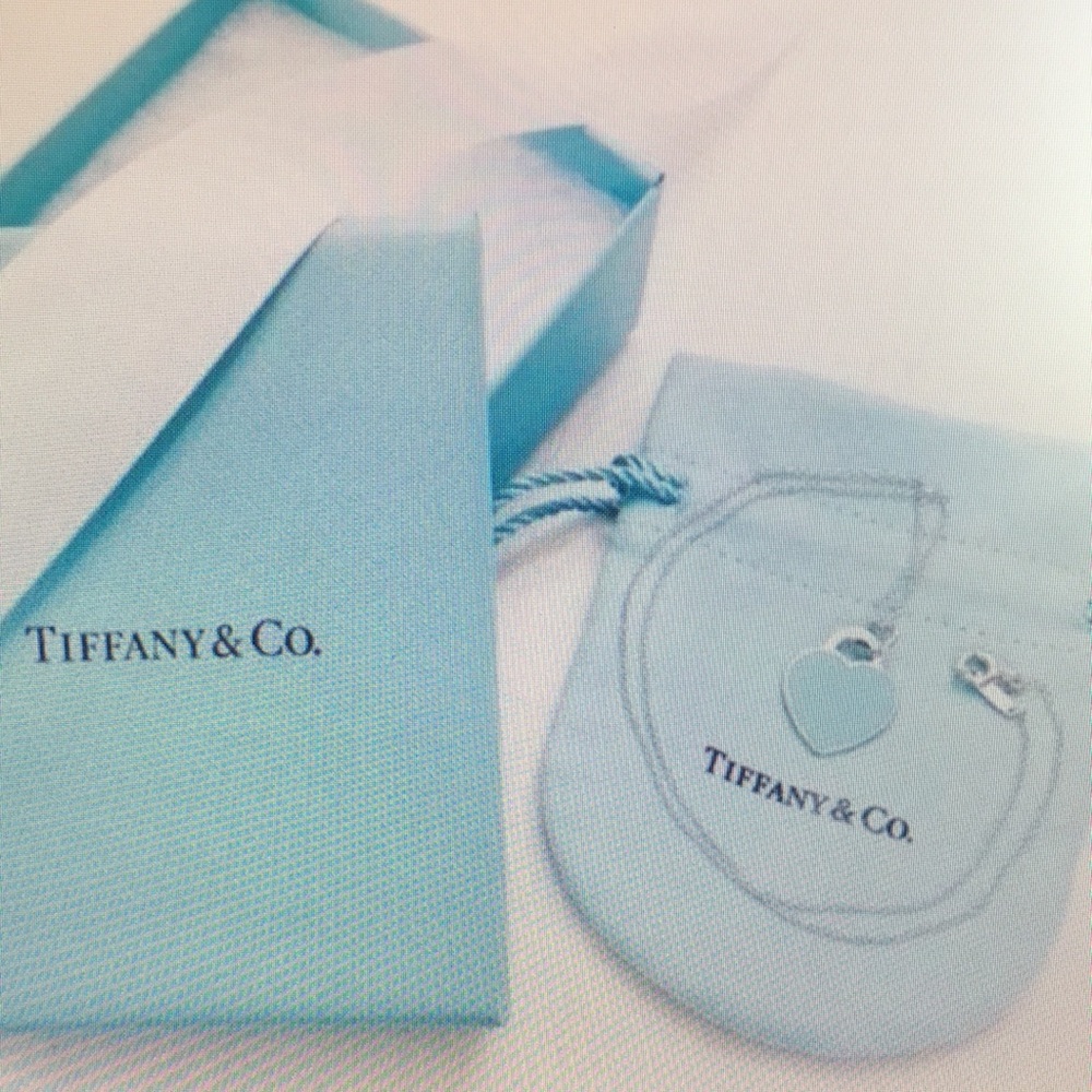 Tiffany & Co Blue and Silver Heart Tag Necklace